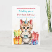 Cue Birthday Cat | Farbseite Karte (Vorderseite)