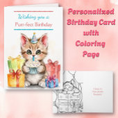 Cue Birthday Cat | Farbseite Karte