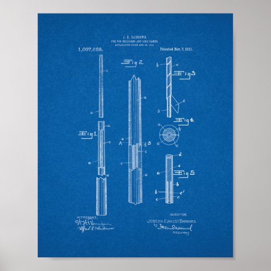 Cue for Billiards and like Games Patent - Blueprin Poster (Vorne)