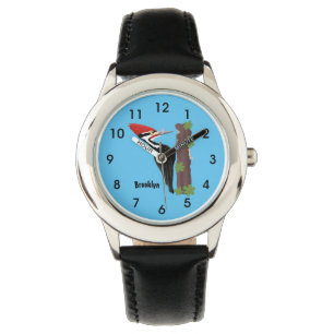 Cue lustige Pileated Woodpecker Cartoon Illustrati Armbanduhr