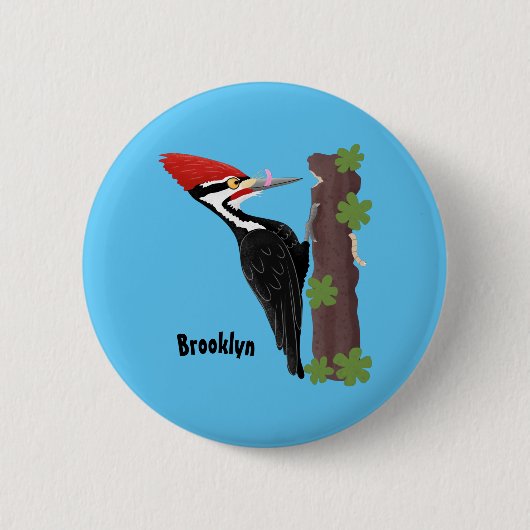 Cue lustige Pileated Woodpecker Cartoon Illustrati Button (Vorderseite)