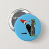 Cue lustige Pileated Woodpecker Cartoon Illustrati Button (Vorne & Hinten)