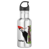 Cue lustige Pileated Woodpecker Cartoon Illustrati Edelstahlflasche (Vorderseite)