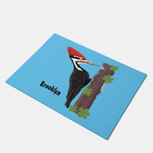 Cue lustige Pileated Woodpecker Cartoon Illustrati Fußmatte (Schrägansicht)