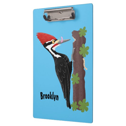 Cue lustige Pileated Woodpecker Cartoon Illustrati Klemmbrett (Links)