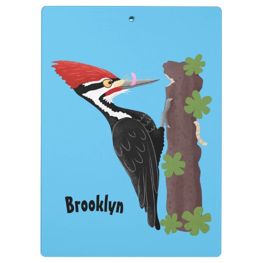 Cue lustige Pileated Woodpecker Cartoon Illustrati Klemmbrett (Rückseite)