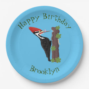 Cue lustige Pileated Woodpecker Cartoon Illustrati Pappteller