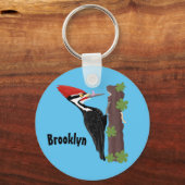 Cue lustige Pileated Woodpecker Cartoon Illustrati Schlüsselanhänger (Vorderseite)