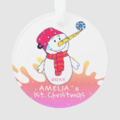 Cue Snowman Pink Baby`s First Christmas Ornament (Rückseite)