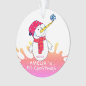 Cue Snowman Pink Baby`s First Christmas Ornament (Vorderseite)