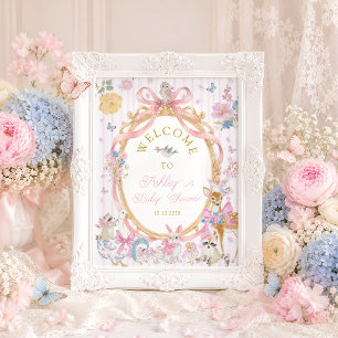 Cue Waldtiere Mädchen Baby Shower Willkommen Poster