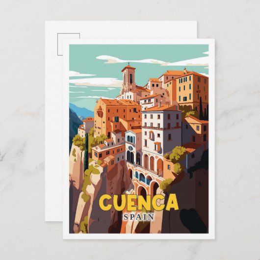 Cuenca Spanien Vintage Illustration Postkarte (Vorne/Hinten)