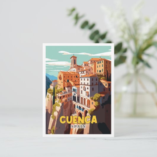 Cuenca Spanien Vintage Illustration Postkarte (Stehend Vorderseite)