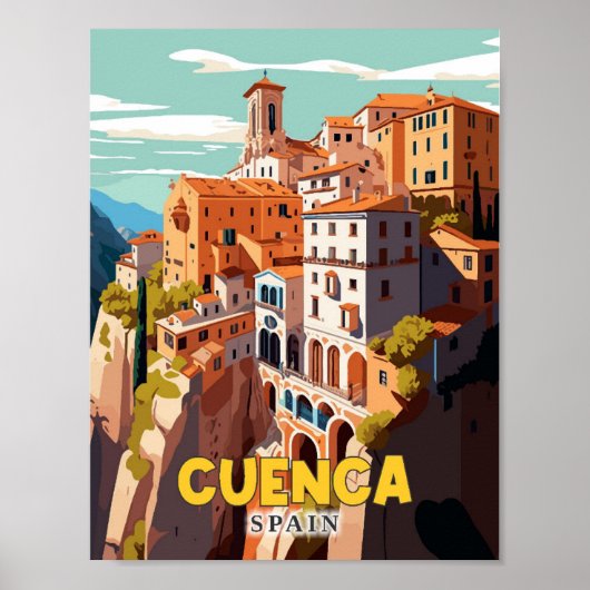Cuenca Spanien Vintage-Reiseillustration Poster (Vorne)