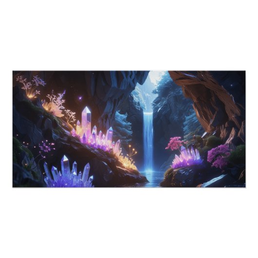 Cueva de cristal con cascada mágica poster (Vorderseite)