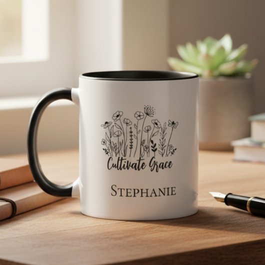 "Cultivate Grace" Floral Mug - Inspirational Gift Tasse