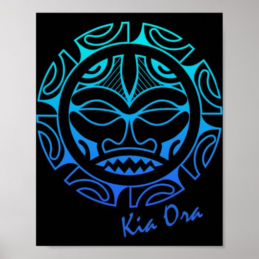 Culture Face Symbol Blue, Haka Kia Ora Dance New Z Poster (Vorne)
