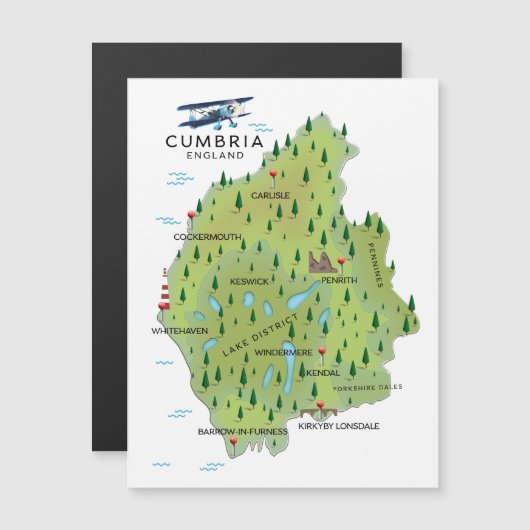 Cumbria England Karte Reiseplakat. (Vorne/Hinten)