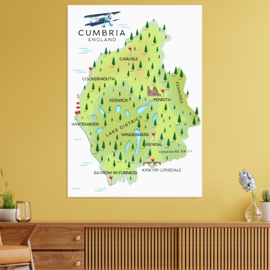Cumbria England Karte Reiseplakat. Leinwanddruck (Insitu (Wohnzimmer))