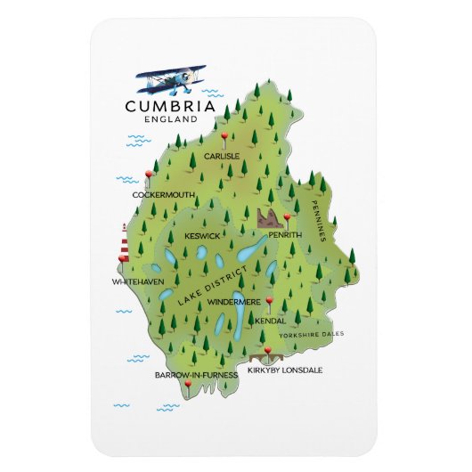Cumbria England Karte Reiseplakat. Magnet (Vertikal)