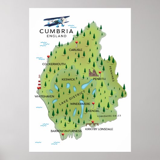 Cumbria England Karte Reiseplakat. Poster (Vorne)