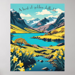 Cumbrian Hills & Mountains, Lake, Golden Daffodin Poster