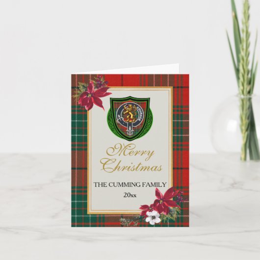Cumming Scottish Clan Tartan & Crest Karte (Vorderseite)