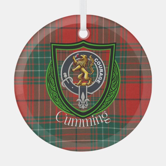 Cumming Scottish Clan Tartan & Crest Ornament Aus Glas (Vorderseite)