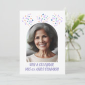 Cumpleaños de 65 Años Fiesta Con Foto Einladung (Stehend Vorderseite)