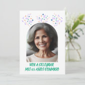 Cumpleaños de 65 Años Fiesta Con Foto Einladung (Stehend Vorderseite)