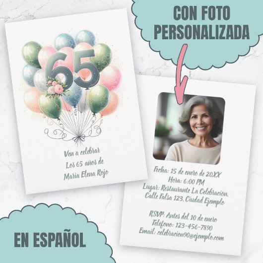 Cumpleaños de 65 Años Globos Con Foto Einladung