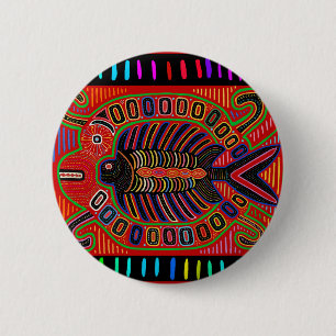 Cuna Indian Mola Fliegender Fisch Button