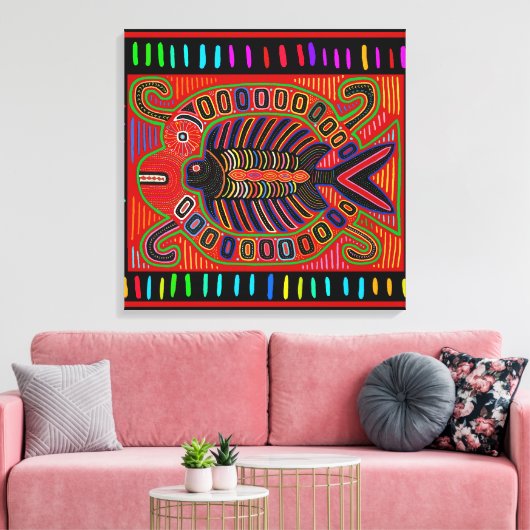 Cuna Indian Mola Flying Fish Fish Leinwanddruck (Insitu (Wohnzimmer))