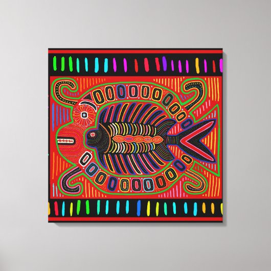 Cuna Indian Mola Flying Fish Fish Leinwanddruck (Vorderseite)