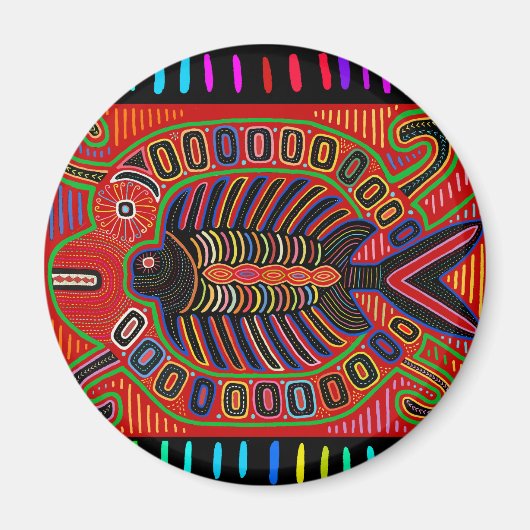 Cuna Indian Mola Flying Fish Fish Magnet (Vorne)