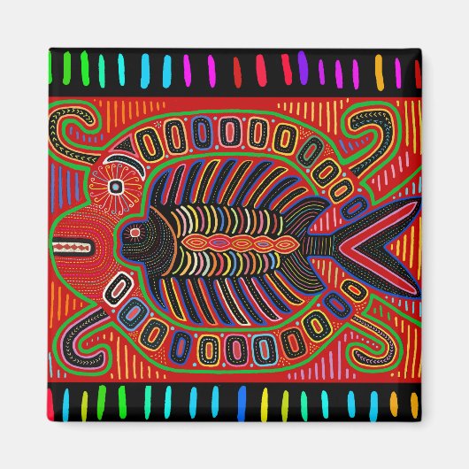 Cuna Indian Mola Flying Fish Fish Magnet (Vorne)