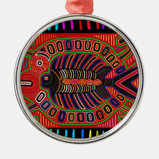 Cuna Indian Mola Flying Fish Fish Ornament Aus Metall (Vorne)