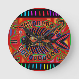 Cuna Indian Mola Flying Fish Fish Runde Wanduhr