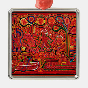 Cuna-Indianer Männer in Cayucos Silbernes Ornament