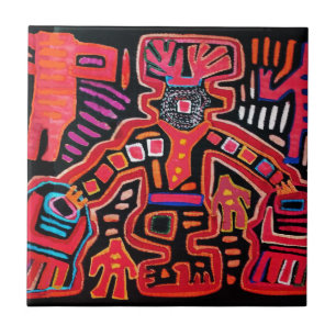 Cuna Indianerstamm Shaman mit Fans Fliese