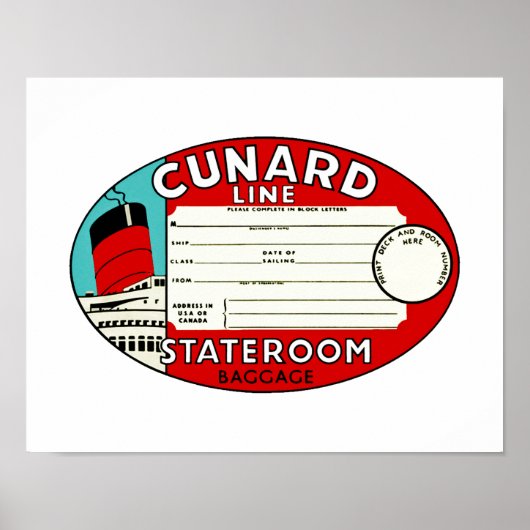 Cunard Line-Gepäckanhänger Poster (Vorne)