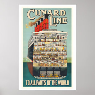 Cunard Line in alle Teile der Welt Vintage Poster