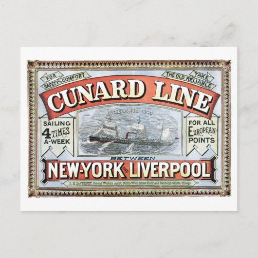 Cunard Line New York Liverpool 1875 Postkarte (Vorderseite)