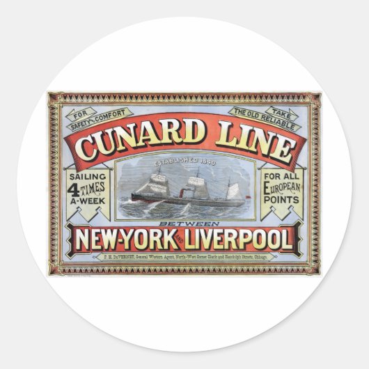 Cunard Line New York Liverpool Poster Runder Aufkleber (Vorderseite)