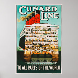 Cunard-Linie zu allen Teilen der Welt Reisepost Poster