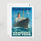 CUNARD OCEAN LINER HAMBURG NEW YORK POSTER POSTKARTE (Vorne/Hinten)