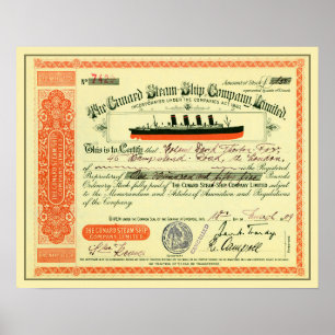 Cunard Steam-Ship Company 1909 Aktienzertifikat Poster