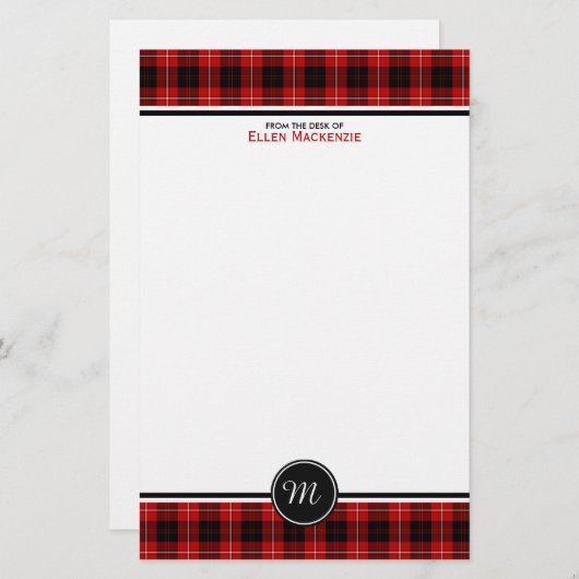 Cunningham Clan Tartan Red and Black Monogram Briefpapier (Vorne/Hinten)