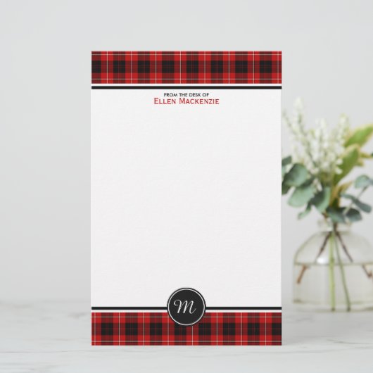 Cunningham Clan Tartan Red and Black Monogram Briefpapier (Stehend Vorderseite)