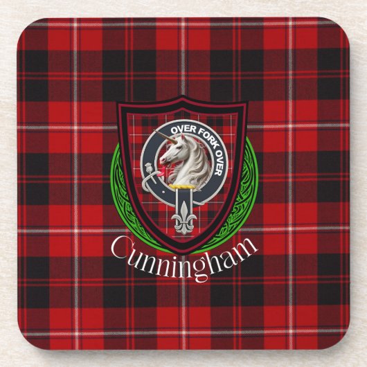 Cunningham Scottish Clan Tartan & Crest Getränkeuntersetzer (Vorderseite)